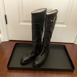 Gucci Black Leather Knee-High Riding Boots with Gold Hardware